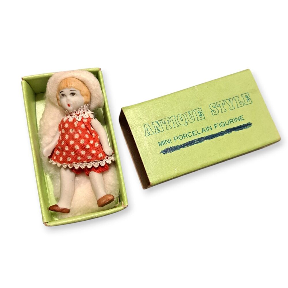 Vintage Antique Style Mini Porcelain Figurine Girl In A Box 2.5 Inch In A Dress